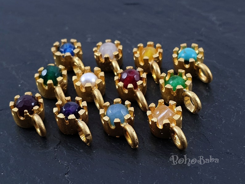 Gold Drop Charm, Mini Gemstone Birthstone Charm, Birthstone Necklace Findings, Birthstone Jewelry image 7