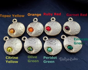 Gold Disc Charm, Crystal Birthstone, Birthstone Charm, Birthstone Necklace, Birthstone Findings, Mini Birthstone Pendant, Birthstone Jewelry