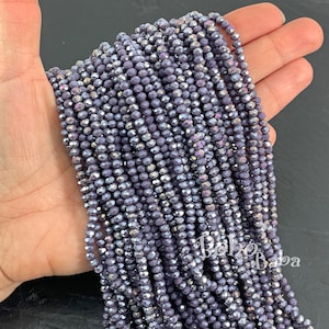 4mm Faceted Crystal Rondelle Bead Strands, Opaque Purple AB Crystal Beads