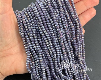 4mm Faceted Crystal Rondelle Bead Strands, Opaque Purple AB Crystal Beads