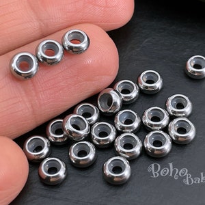 Silver Rubber Inside Beads, Slider Beads, 6mm, Stopper Beads, 5 pc