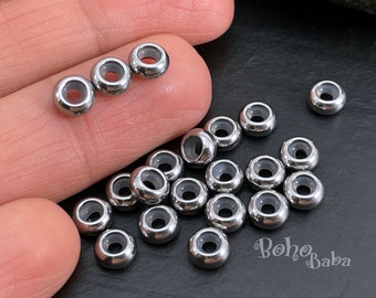 Silver Rubber Inside Beads, Slider Beads, 6mm, Stopper Beads, 5 pc