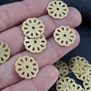 Raw Brass Filigree Disc, Filigree Charms, Brass Coins, Coin Findings, Brass Findings, Coin Charms, Raw Brass Filigree Bead Caps, 20 Pc