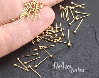 Alfileres de cabeza esférica de latón chapado en oro, alfileres de cabeza de 10 x 0,60 mm, alfileres de punta esférica, alfileres de cabeza esférica