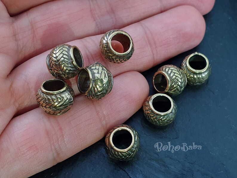 Bronze Tribal Spacer Beads, Round Bronze Beads, Bronze Jewelry Spacers, Large Hole Beads, Ball Beads, 4Pc image 1