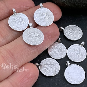 Silver Coin Charms, Turkish Coin Charms, Rustic Ottoman Coin Pendants, Coin Jewelry Findings, 6 Pc