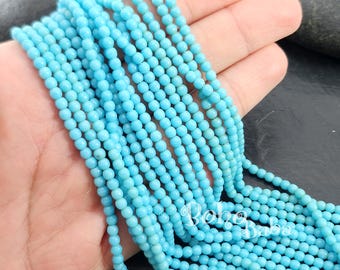 Fili di perline di vetro rotonde da 3 mm, perline ceche opache blu cielo