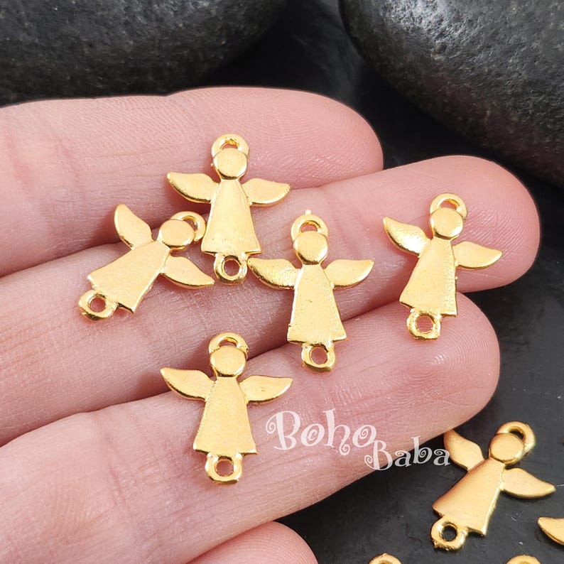 Mini ciondoli a forma di angelo in oro, ciondoli per braccialetti a forma di angelo, delicati pendenti a forma di angelo, confezione da 5 pezzi immagine 2