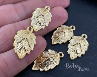 Matte Gold Plated Leaf Pendant, Large Leaf Charm, 2pc