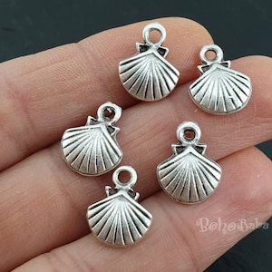 Silber Muschel Charms, Mini Meerjungfrau Muschel Charms, Muschel Charms, Jakobsmuschel Charms, 6 Stk
