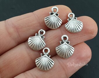 Encantos de concha de mar de plata, mini encantos de concha de sirena, encantos de concha de almeja, encantos de concha de vieira, 6 piezas