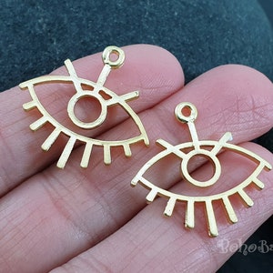 Encantos de mal de ojo de oro, hallazgos de mal de ojo, colgante de ojo de oro grande, encantos de pendiente de oro, 2 piezas