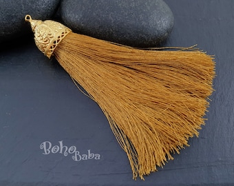 Golden Yellow Silk Tassel, Extra Large Tassel, Large Tassel Pendant, Thick Silk Tassel, Tassel Findings, Gold Tassel Jewelry