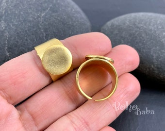 Anel em branco dourado, anel em branco com cabochão, anel em branco banhado a ouro, componentes para anel de ouro, 1 peça
