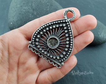Antique Silver Plated Tribal Connector: Bohemian Jewelry Component (59mm)