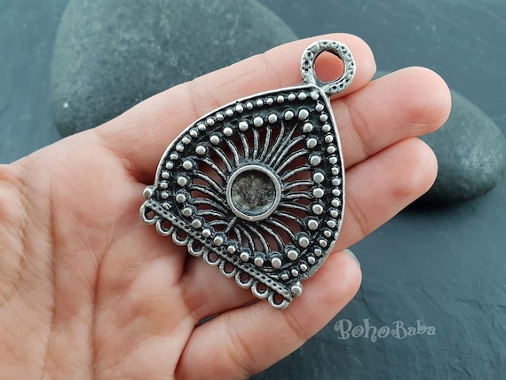 Antique Silver Plated Tribal Connector: Bohemian Jewelry Component (59mm)
