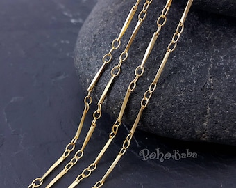 Matte Gold Plated Link And Bar Chain, Gold Necklace Chain, 1 Meter