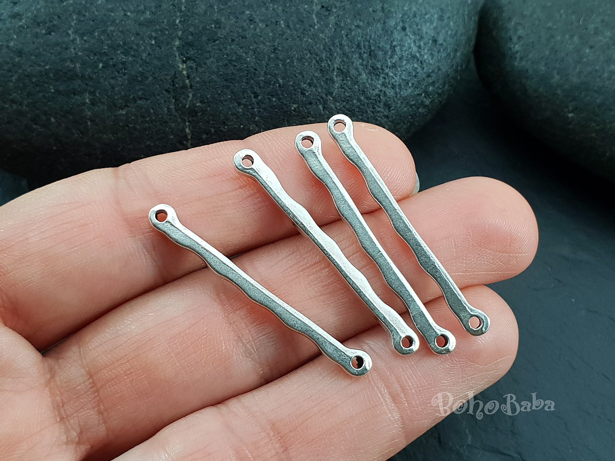 Silver Bar Connector, Wavy Bar Link Connectors, Silver Stick Connector,  Silver Plated Jewelry Findings, 5 Pc