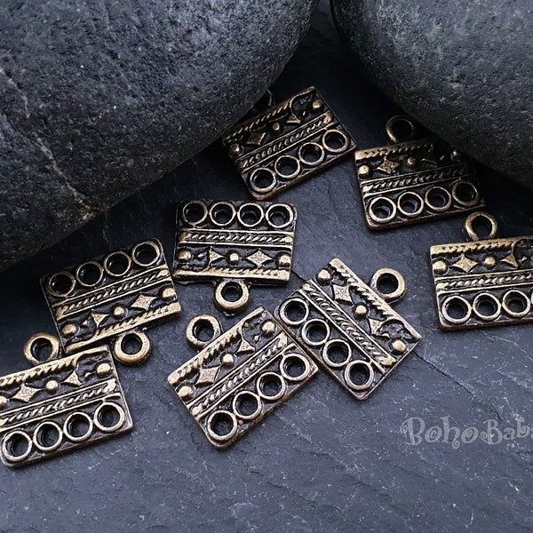 Bronze Multi Strand Connector, Earring Charm Connector, Multi Loop Charms, Bronze Jewelry Findings, 4Pc
