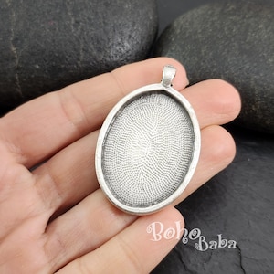 Antique Silver Plated Resin Jewelry Tray Blanks, Large Round Bezel Blank, Cameo Cabochon Base Setting, Photo Frame Pendant, 1Pc
