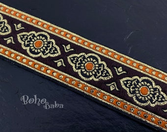 Galon Jacquard Tissé 'Bordure Impériale' - 10 Mètres X 18 Mm, Couleurs Orange Et Marron (pour Couture, Décoration)