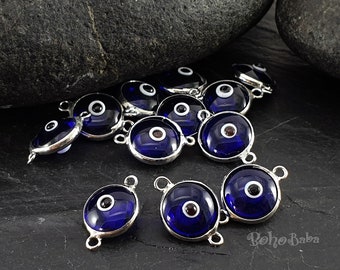 Blue Evil Eye Charms, Lampwork Evil Eye Connectors, Mini Silver Evil Eye Charms, Evil Eye Bracelet Findings