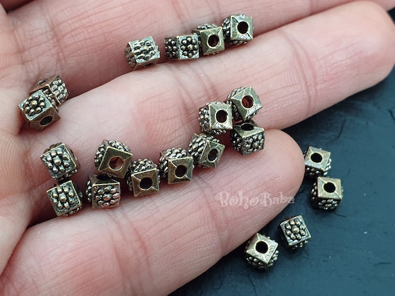 Bronze Cube Beads, Bronze Mala Beads, Tibetan Beads, Bronze Jewelry Findings, 20Pc