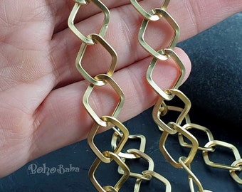 Matte Gold Plated Large Diamond Link Chain, Unsoldered Chunky Necklace Chain, Cable Chain, 1 Meter