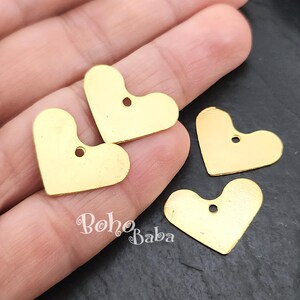 Mini Gold Heart Charms, Dainty Flat Heart Charms, Heart Blanks, 2 Pc