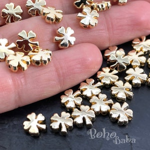 Shiny Gold Plated Clover Spacer Charms, Gold Clover Beads, 10 Pc