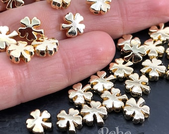 Shiny Gold Plated Clover Spacer Charms, Gold Clover Beads, 10 Pc