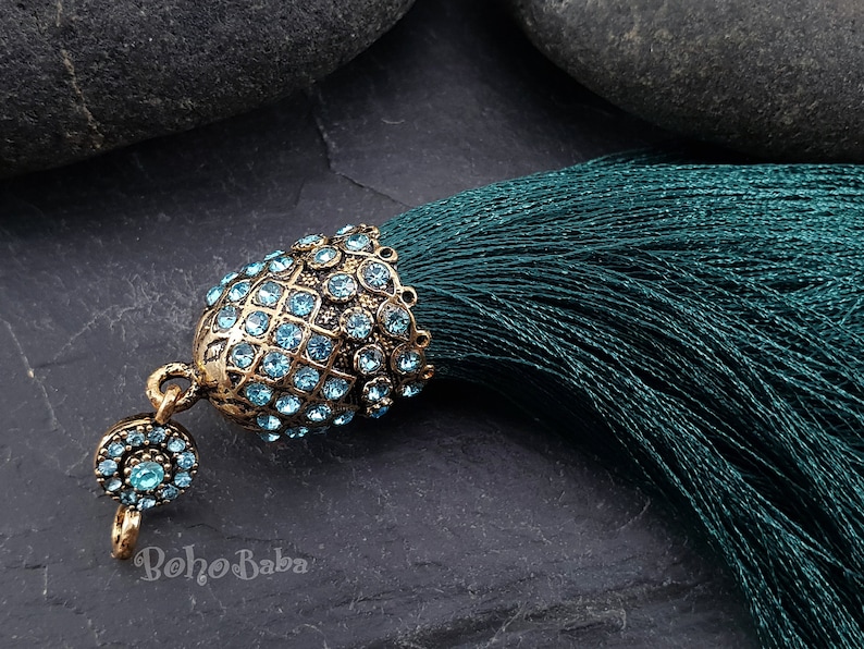 Large Tassel Tassel Necklace Turkish Jewelry Bohemian Jewelry Tassel Findings Green Silk Tassel Pendant Bronze Tassel Cap