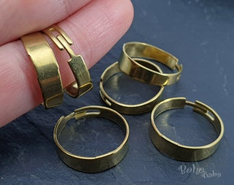 Raw Brass Ring Blank, Adjustable Ring Base Band, Raw Brass Findings, 6 Pc