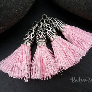 Pink Mini Cotton Tassels, Tassel, Mini Boho Tassels, Tassel Bracelet, Antique Silver Plated Jewelry, Mini Tassels, Earring Tassels