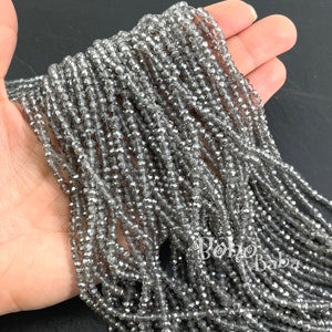 3mm Faceted Crystal Rondelle Bead Strands, Transparent Gray Crystal Beads