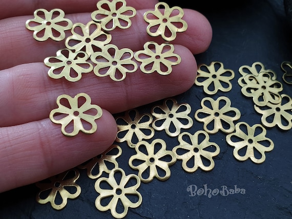 Raw Brass Flower Charms, Brass Bead Cap Blanks, Mini Flower Charms, Brass Findings, Flower Spacers, 40 Pc