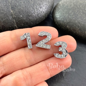 Silver Pave Number Slide Charms, Cubic Zirconia Number Beads, Number Charms for Jewellery