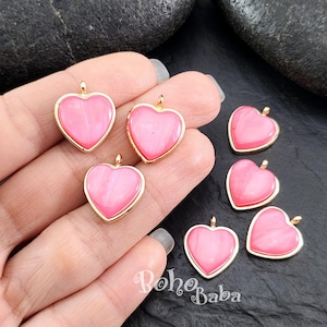 Shiny Gold Plated Cats Eye Heart Charm, Pink Crystal Heart Pendant
