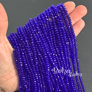 4mm Faceted Crystal Rondelle Bead Strands, Transparent Royal Blue Crystal Beads
