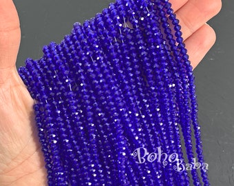 4mm Faceted Crystal Rondelle Bead Strands, Transparent Royal Blue Crystal Beads