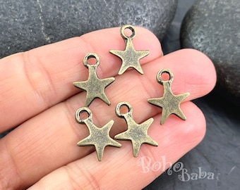 Bronze Plated Mini Star Charms, Star Drop Charms, 10 Pc