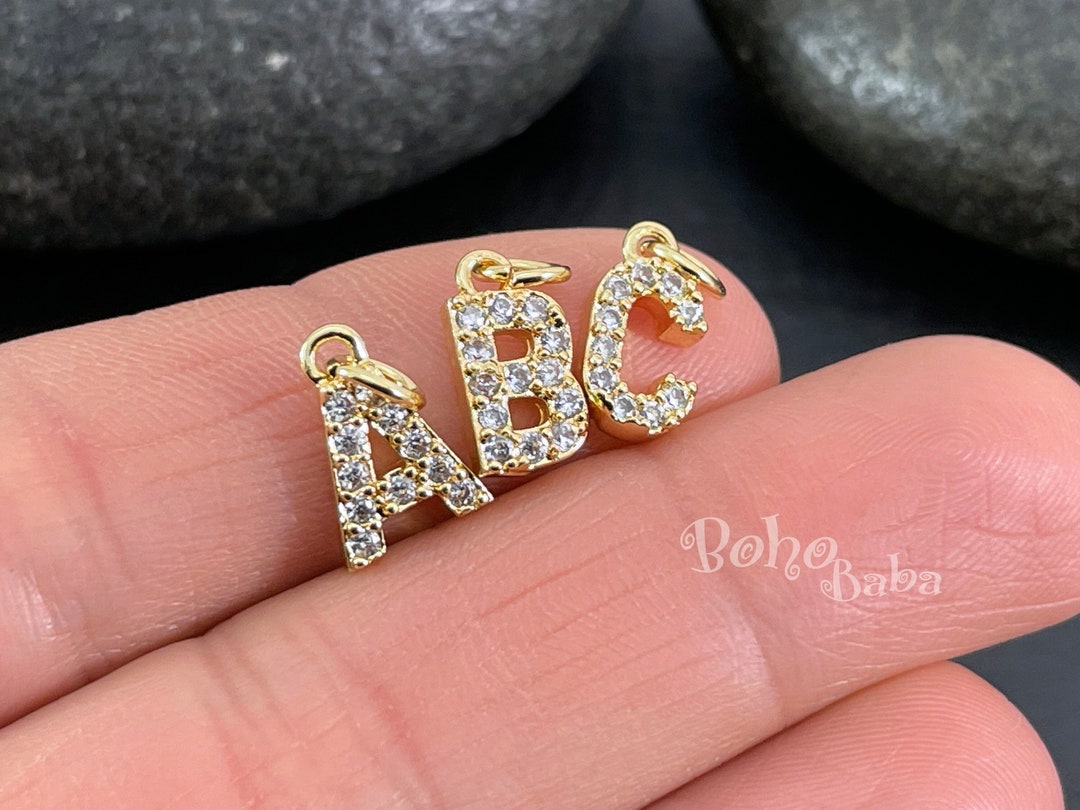 5pcs Cubic Zirconia Pave I Am Loved Word Charms Gold Plated Letter
