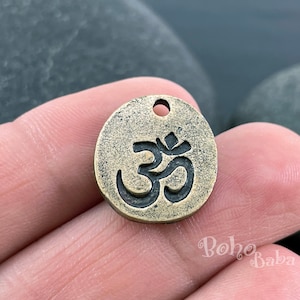 Bronze Om Charms, Om Coin Charms, Round Om Symbol Pendant, Yoga Aum Charms, 4Pc