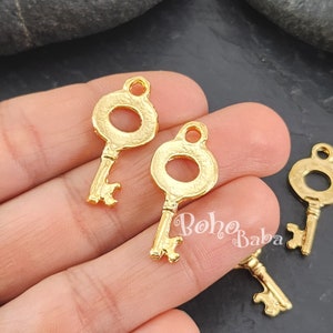 Shiny Gold Plated Mini Key Charms, Key Findings, 4 Pc