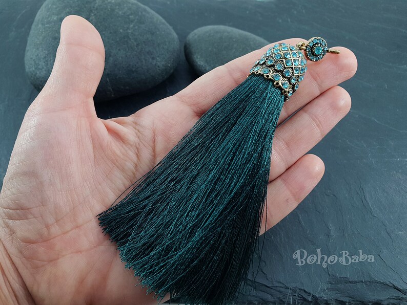 Large Tassel Tassel Necklace Turkish Jewelry Bohemian Jewelry Tassel Findings Green Silk Tassel Pendant Bronze Tassel Cap