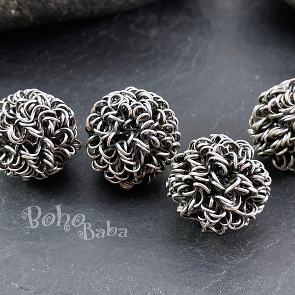 Large Silver Ball Bead, Large Round Beads, Mesh Wire Ball Beads, Silver Spacer Beads, Silver Jewelry, 2 Pc