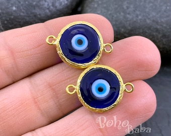 Blue Evil Eye Connector Charm, Gold Plated Murano Glass Evil Eye Charm, Handmade Evil Eye Charms