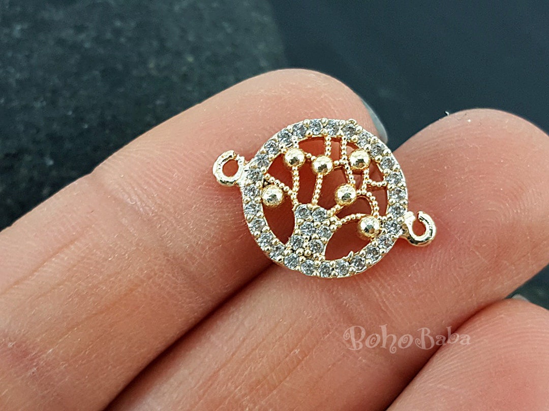 Gold Plated Micro Pave Tree of Life Connector, Pave Bracelet, Dainty ...