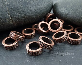 Kupfer Creolen, Kupfer Spacer Perlen, Kupfer überzogene Perlen, Armband Schnur Perlen, Tribal Spacer, Großloch Perlen, Lederperlen, 6 Stück