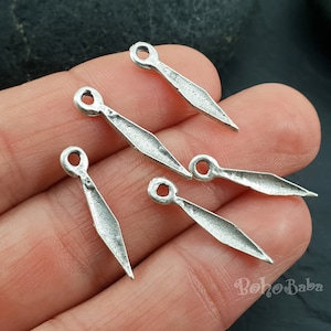 Silver Spike Charms, Rustic Tribal Spike Charms, Earring Dangle Charms, 10 Pc